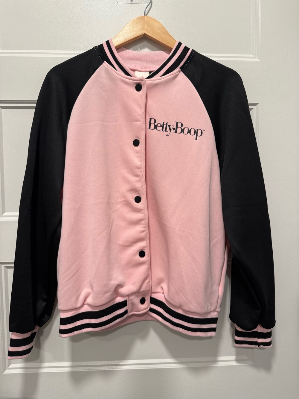 SHEIN Pink and Black Betty Boop Varsity Jacket